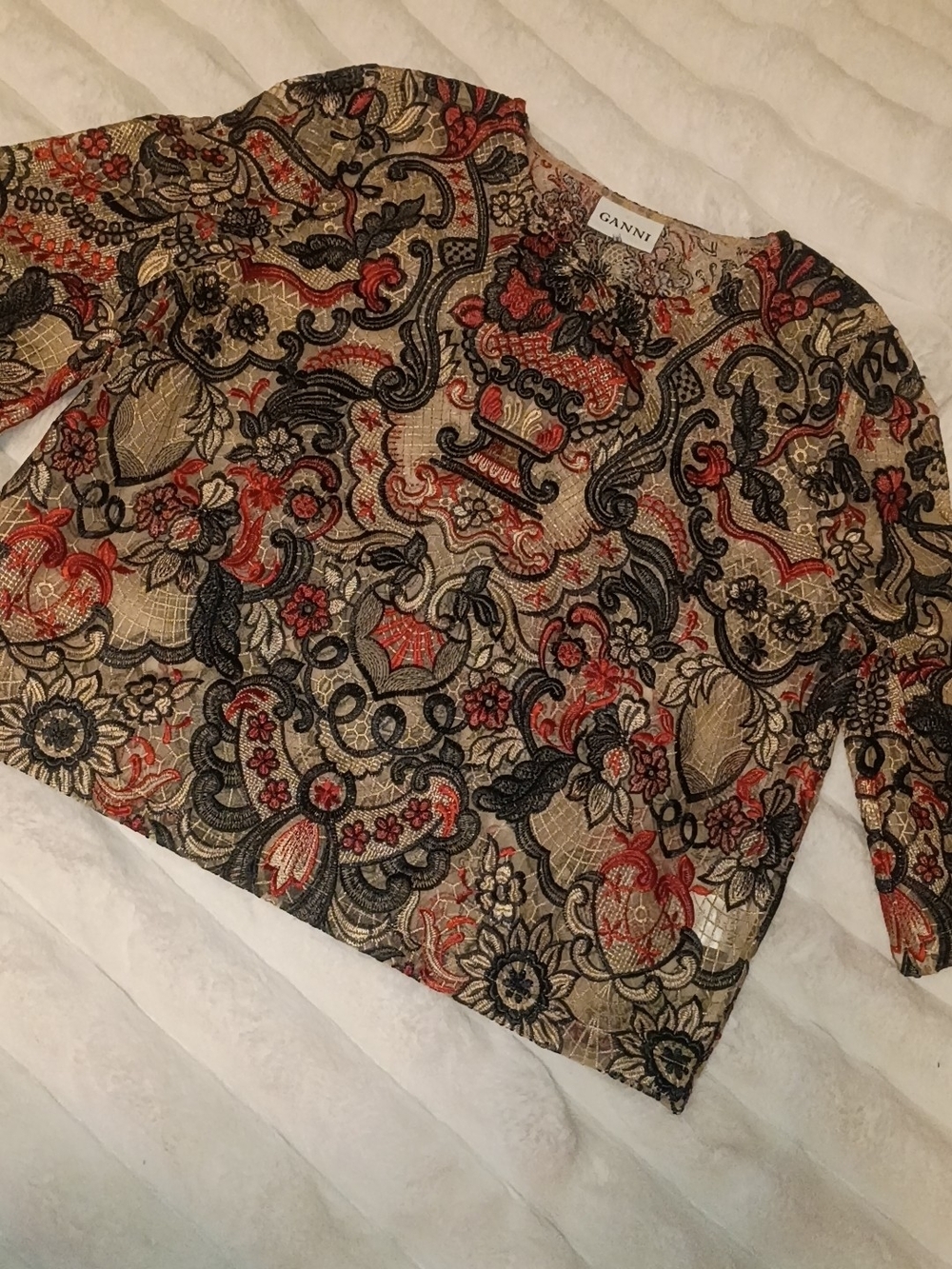 Ganni  baroque lace design , Embroidered Floral Top